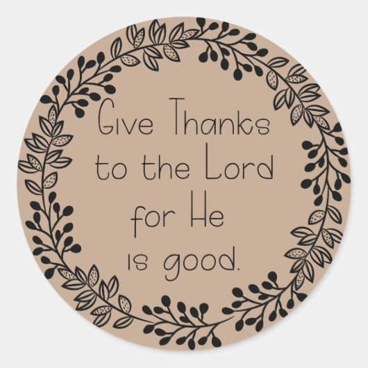 Brown Doodle Leaf Wreath danken dem Herrn Runder Aufkleber (Vorderseite)