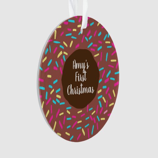 Brown Doughnut Babys First Christmas Custom Foto Ornament (Vorderseite)