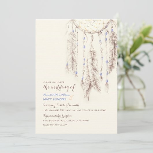 Brown Dreamcatcher Boho Wedding Einladung (Stehend Vorderseite)