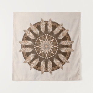 Brown Earth Tones Feather Mandala Wandteppich