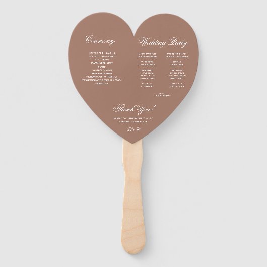 Brown Earthy Neutrals Heart Script Wedding Program Fächer (Rückseite)
