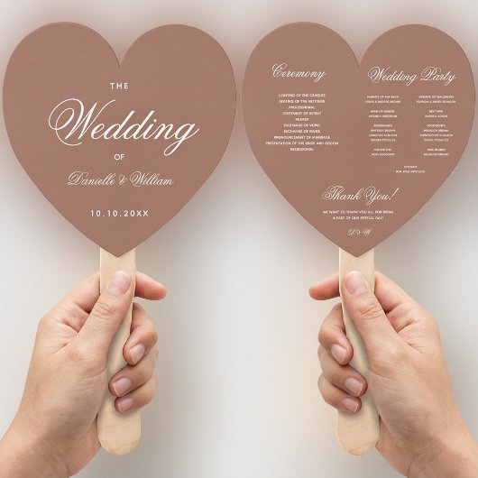 Brown Earthy Neutrals Heart Script Wedding Program Fächer