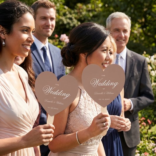 Brown Earthy Neutrals Heart Script Wedding Program Fächer