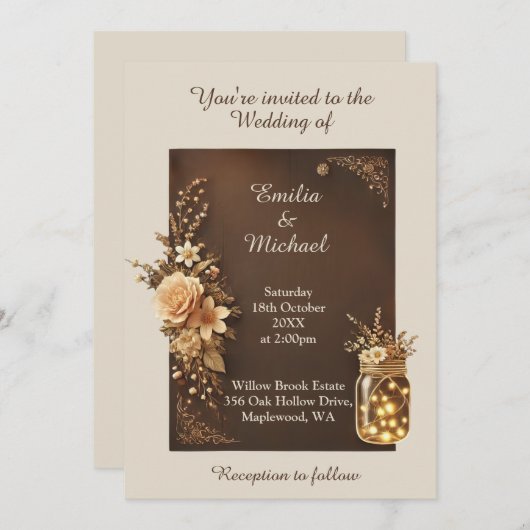 Brown Earthy Rustic Wedding Einladung (Vorne/Hinten)