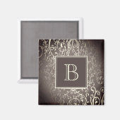 Brown Elegant Blüh Monogram Magnet (Vorderseite/Rückseite)