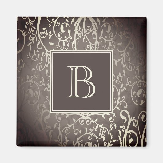 Brown Elegant Blüh Monogram Magnet (Vorne)