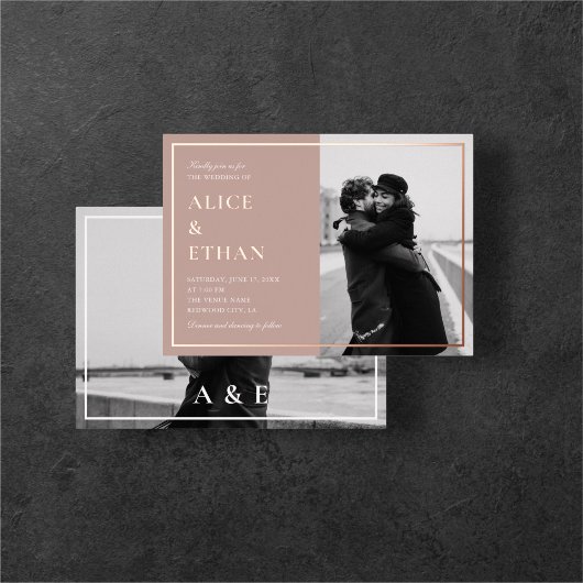 Brown Elegant Calligraphy Foto Wedding Folieneinladung