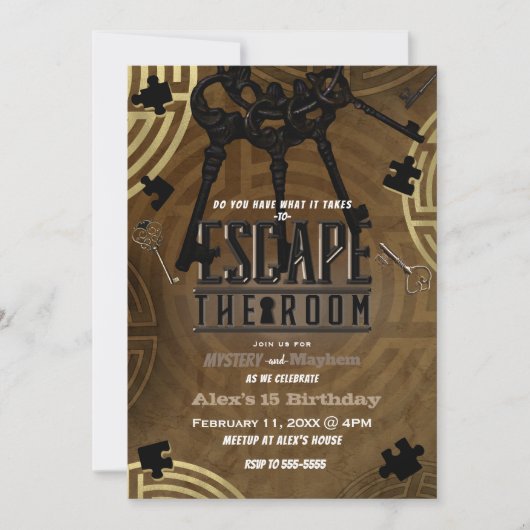 Brown Escape Room Murder Mystery Dinner Party Einladung (Vorderseite)