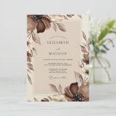 Brown Ethereal Bloom Wedding Einladung (Stehend Vorderseite)