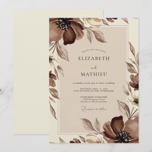 Brown Ethereal Bloom Wedding Einladung (Vorne/Hinten)