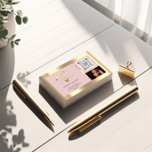 Brown Eyelash Brow Makeup Logo Qr Code Rose Foto Visitenkarte