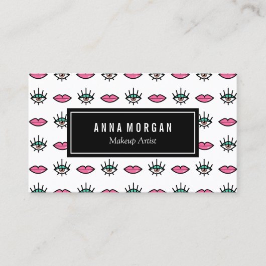 Brown Eyes & Pink Lips Kitschy Makeup Artist Visitenkarte (Vorderseite)