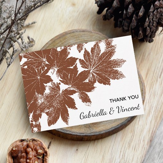 Brown Fall Leaf Briefmarke Hochzeit Flat Danke Not Mitteilungskarte