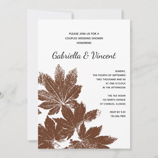 Brown Fall Leaf Briefmarke Paare Polterabend Einladung (Vorderseite)