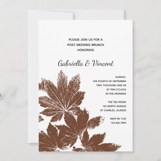 Brown Fall Leaf Briefmarke Post Wedding Brunch Einladung (Vorderseite)