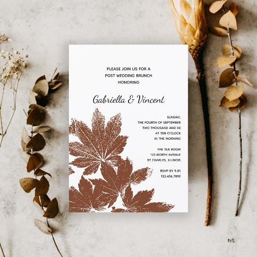 Brown Fall Leaf Briefmarke Post Wedding Brunch Einladung