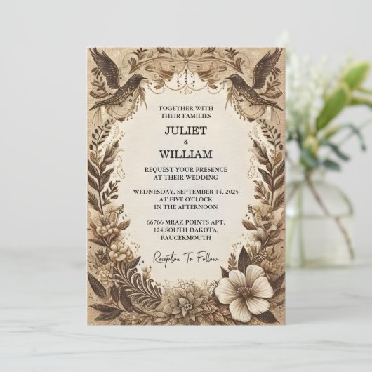 Brown Fall Wood Paperie Gerecycelt Papier Hochzeit Einladung (Stehend Vorderseite)