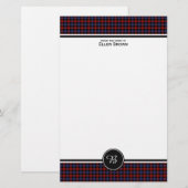 Brown Family Tartan Red and Blue Kariert Monogram Briefpapier (Vorne/Hinten)