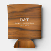 Brown Faux Wood Stripes Custom White Typography Dosenkühler (Rückseite)