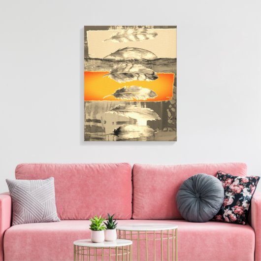 Brown Feathers Abstrakt Stretched Canvas Print Leinwanddruck (Insitu (Wohnzimmer))