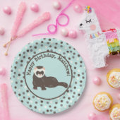 Brown Ferret Mint Green Polka Dot Party Pappteller (Party)