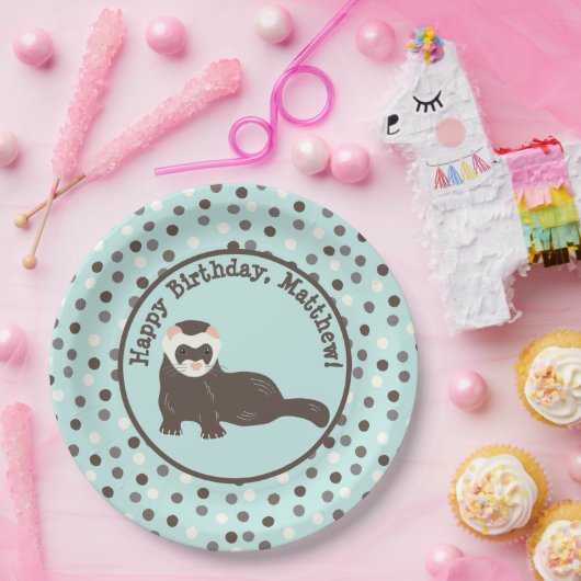 Brown Ferret Mint Green Polka Dot Party Pappteller (Party)