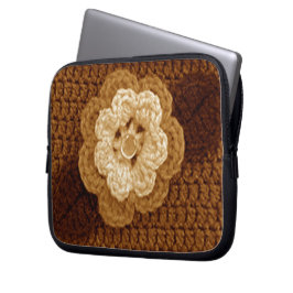 Brown floral Artisan Crochet Print Electronics Bag Laptopschutzhülle