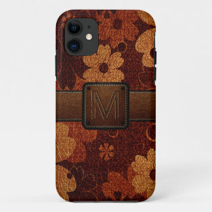Brown Floral Leather Look Brown Tag Case-Mate iPhone Hülle