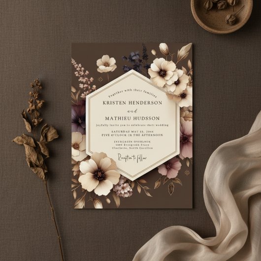Brown Floral Nocturne Wedding Einladung