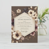 Brown Floral Nocturne Wedding Einladung (Stehend Vorderseite)