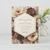 Brown Floral Opulent Wedding Einladung (Stehend Vorderseite)