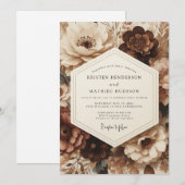 Brown Floral Opulent Wedding Einladung (Vorne/Hinten)