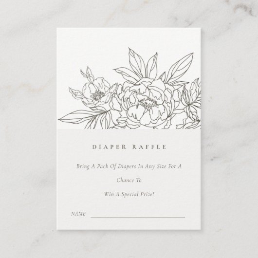 Brown Floral Sketch Diaper Raffle Baby Dusche Begleitkarte (Vorderseite)