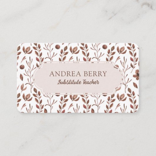 Brown Floral Stellvertretender Lehrer Visitenkarte (Vorderseite)