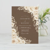Brown Floral Wedding Einladung (Stehend Vorderseite)