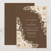Brown Floral Wedding Einladung (Vorne/Hinten)