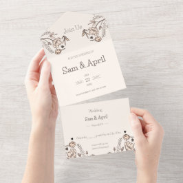 Brown Floral Wedding Theme All In One Einladung