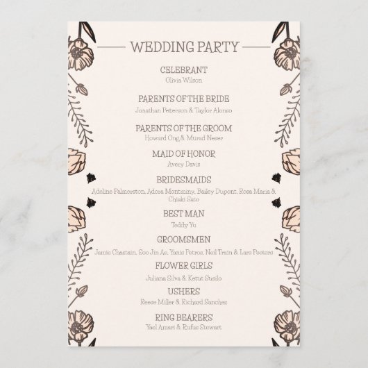 Brown Floral Wedding Theme Programm (Rückseite)