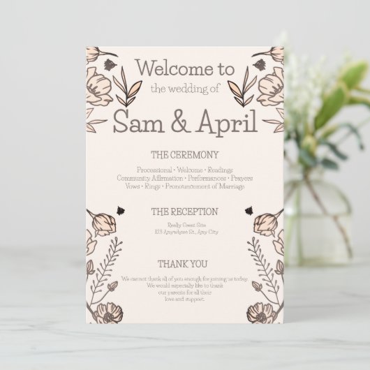 Brown Floral Wedding Theme Programm (Stehend Vorderseite)