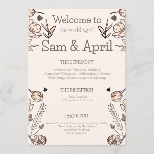 Brown Floral Wedding Theme Programm (Vorderseite)