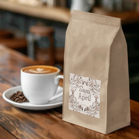 Brown Floral Wedding Theme Quadratischer Aufkleber