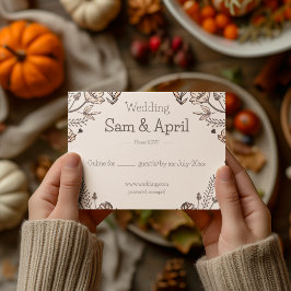 Brown Floral Wedding Theme RSVP Karte