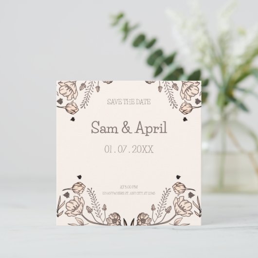 Brown Floral Wedding Theme Save The Date (Stehend Vorderseite)