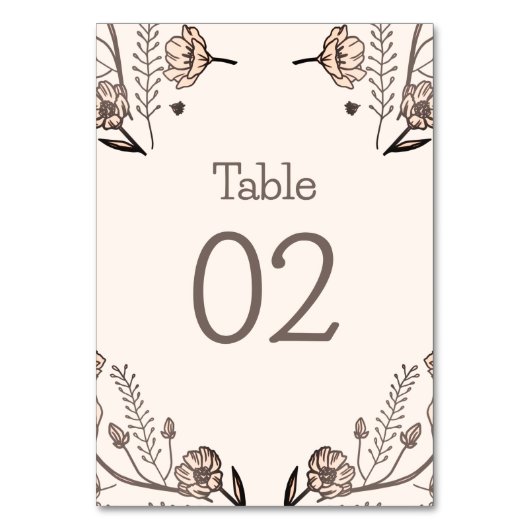 Brown Floral Wedding Theme Tischnummer (Rückseite)