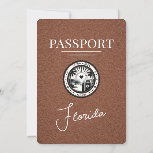 Brown Florida Passport Hochzeit Einladung (Rückseite)