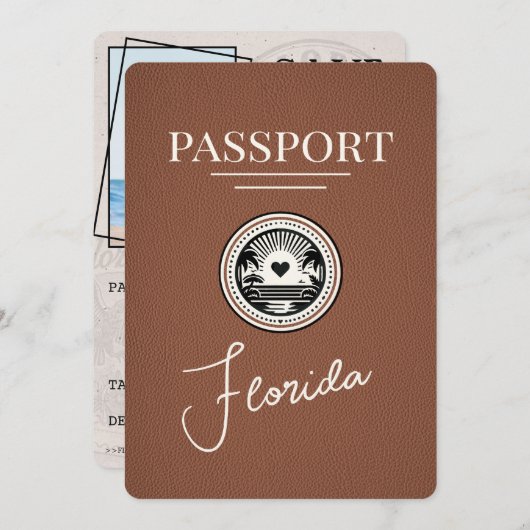 Brown Florida Passport Save the Date (Vorne/Hinten)