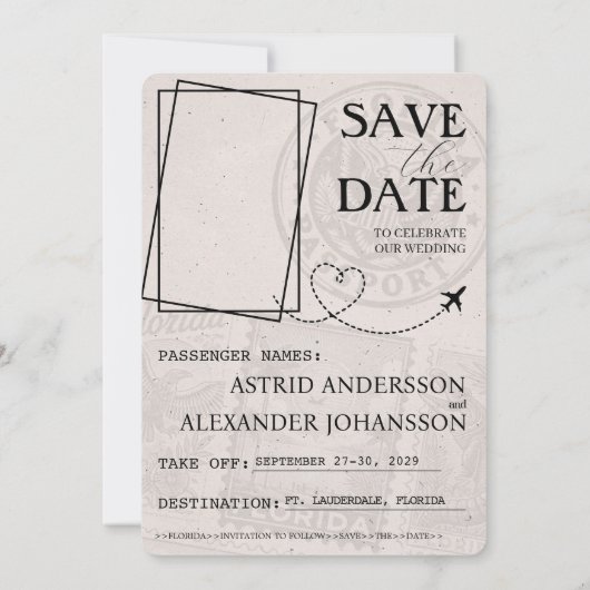 Brown Florida Passport Save the Date (Rückseite)