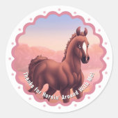 Brown Foal Birthday Party Danke Runder Aufkleber (Vorderseite)