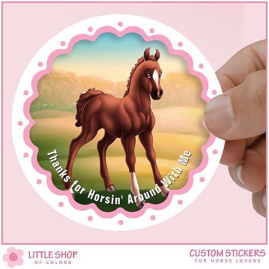Brown Foal Horse Birthday Party Favor Thank You Runder Aufkleber