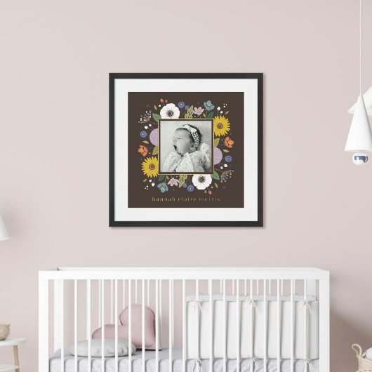 Brown Foil Floral Girl's Kinderzimmer Foto Kunst, Foliendrucke